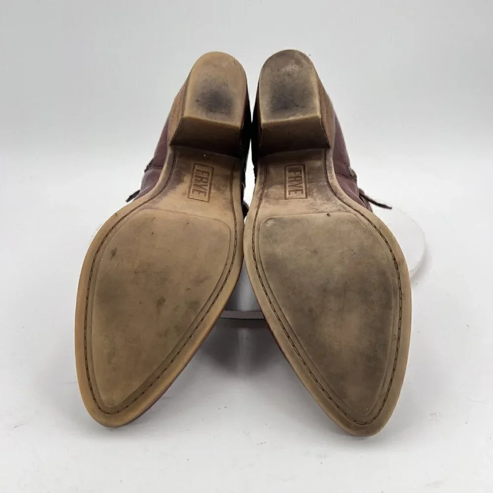 Frye Judith Women Size 10M Cognac Brown Leather Ankle Zip Block Heel Boot